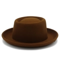 Classic dark brown pork pie felt hat with rolled brim for men and women - One Size / Coffee
