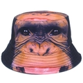 Cappello a secchiello unisex con stampa realistica di gorilla per protezione solare - Stampa Volto di Gorilla Scura (BS542)
