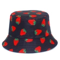 Reversible cotton bucket hat with strawberry print on black fabric for outdoor sun protection - One Size / Black Strawberry Print Style (BS639)