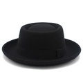 Dettaglio cappello vintage in feltro di lana nera con nastro in gros-grain e tesa stretta - Nero