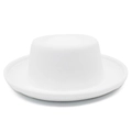 Classic white wool felt boater hat with flat top and wide brim for men and women - One Size / White