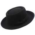 Klassieke zwarte wollen vilt Pork Pie hoed met elegant grosgrain lint voor dames en heren - Zwart