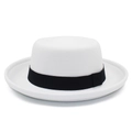 Cappello boater classico in feltro di lana bianca con nastro in gros-grain per uomo e donna - Bianco
