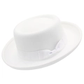 Klassieke witte wollen bolhoed met een elegant striklint en een weergave van 45 graden - Wit