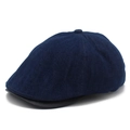 Retro denim newsboy hat in dark blue with black leather brim for men and women - One Size / Dark Blue