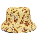 Double-sided beige bucket hat featuring hand-drawn cheese and bread pattern prints - One Size / Cheese Pattern(BS562)