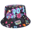 Cappello da pescatore nero anni 90 con graffiti colorati e protezione solare UV - Graffiti Nero Anni 90 (BS570)
