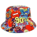 Retro 90s pop art graffiti bucket hat with colorful vintage comic patterns and sun protection - Pop Art Style (BS572)