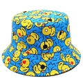 Detailed pattern of yellow duck prints on a blue bucket hat with geometric accents - Dark Blue Geometric Background Duck (10#)