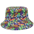 Vibrant street graffiti bucket hat for adults featuring colorful urban pop art elements - One Size / Multicolor Graffiti A (BS573)