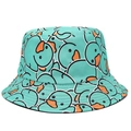 Close-up of mint green bucket hat featuring repeating cartoon duck patterns and fabric texture - Mint Green Playful Duck (9#)