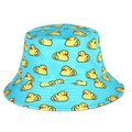 Close-up of light blue bucket hat with yellow duck pattern and detailed stitching - Light Blue Background Full Print Duck (8#)