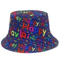 Cappello a secchiello blu con stampa Happy Birthday colorata per regali di festa - Taglia unica / Stampa Happy Birthday (BS585)