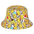 Detailed view of stylized yellow duck pattern on white cotton reversible bucket hat - White Funny Expression Duck (6#)