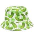 Double-sided reversible sun hat with creative green cucumber print for outdoor protection - Cucumber Pattern