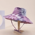 Elegant wide brim floral sun hat in purple and blue tones with adjustable chin strap - Purple Blue Gray Large Flower (3#)