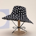 Detail of black sun hat with white heart pattern and matching windproof bow tie - Black With White Heart Style (4#)