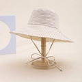Kids striped sun hat in khaki and white with adjustable drawstring for sun protection - Khaki White Stripe (7#)