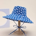Detail of navy blue kids bucket hat with pink hearts and adjustable matching chin strap - Blue With Pink Heart Style (7#)