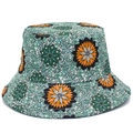 Fashionable floral bucket hat with green mandala pattern and orange sun protection brim - Reversible / Orange Floral
