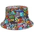 Outdoor graffiti bucket hat with colorful street art prints for sun protection - One Size