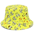 Neon yellow reversible bucket hat with all-over cartoon smiley face prints for outdoor sun protection - Yellow Cartoon Expressions (BS580)