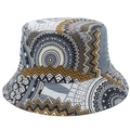 Etnische vissershoed met geometrisch tribaal patroon in grijs en geel voor zonbescherming buiten - Vintage Grijs en Geel Print (2#)