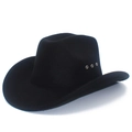 Klassieke zwarte wollen western cowboyhoed met brede rand en zilveren metalen ogen - Eén maat / Zwart
