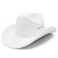 Klassieke witte westerse cowboyhoed met brede rand en metalen ogen op witte achtergrond - Eén maat / Wit