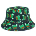 Cute black bucket hat with cartoon frog print for outdoor sun protection and casual wear - One Size / Black