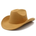 Klassieke mosterdgele wollen cowboyhoed met een stijlvolle kroon en metalen ventilatiegaten - Eén maat / Khaki