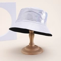 Metallic silver laser PU leather bucket hat for unisex street style fashion - One Size / Silver Laser