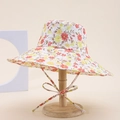 Classic floral pattern sun hat with straps on a wooden stand for a stylish summer look - Red Yellow Floral Style (27#)