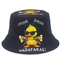 Zwarte vissershoed met zonnebril eend en Drink Drink Madafakas print voor buiten - Glas Vasthoudende Eend Madafakas (BS622) / Zwart