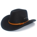 Cappello da cowboy nero in lana con cintura in pelle marrone e occhielli in metallo - Taglia unica / Nero