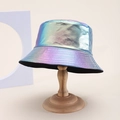Faltbarer Laser-PU-Leder Fischerhut mit schillerndem Farbverlauf und UV-Schutz für Damen und Herren - Holografisches Lilablau (3#)