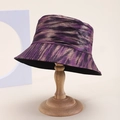 Stylish tie-dye bucket hat with purple metallic reflective texture on a wooden stand - Purple Bronze Tie-dye Style (3#)