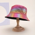 Rainbow iridescent metallic bucket hat with horizontal texture and wide brim for sun protection - Pink Purple Iridescent (2#)