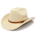 Sombrero vaquero clásico de fieltro crema con banda de cuero marrón y hebilla dorada - Talla única / Beige