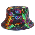 Cool bucket hat with colorful graffiti cat print and DJ cat design for sun protection - One Size / Multicolor Cat Graffiti Print (BS644)