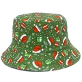 Unisex green bucket hat with festive Christmas prints including Santa hats and gift boxes - Green Merry Christmas Gift Box Print (2#)