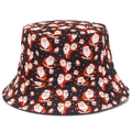 Detail shot of Christmas bucket hat featuring Santa Claus prints and snowflake patterns - Black Santa Claus Snowman All-over Print (1#)