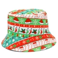 Sombrero de pescador navideño con estampados de Papá Noel, muñecos de nieve y renos - Talla única / Estilo Estampado de Tema Navideño (BS648)