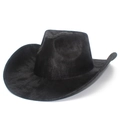 Chapeau de cowboy noir classique avec texture et large bord courbé pour la protection solaire - Noir