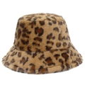 Chapeau bob léopard à la mode pour femme en fausse fourrure de lapin douce et pelucheuse - Style Léopard Marron Chaud (BS651)