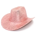 Sparkly pink sequined cowboy hat with wide brim for festive parties and performances - Pink