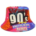 Retro jaren '90 kleurrijke vissershoed met vintage roze en oranje grafische prints - Eén maat / Retro 90s Printstijl (BS659)