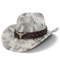 Western Jazz Cowboyhut mit Marmorstruktur und Lederband mit Bullenkopf Verzierung - Graues Marmormuster-Stil / Grau