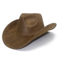 Classic dark brown western cowboy hat in synthetic woven material with rolled brim - Brown