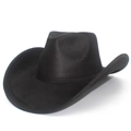 Classic black faux leather western cowboy hat with wide rolled brim and fedora crown shape - Black
